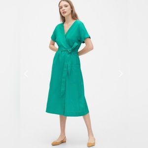Gap Short Sleeve Wrap-Front Dress Linen-Cotton sz 12